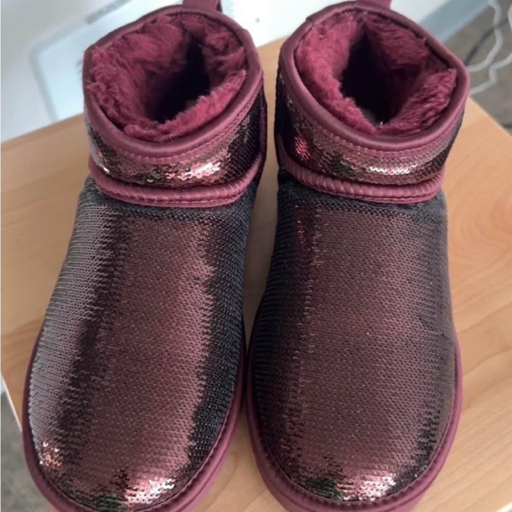 UGG Sequin Ankle Boots in Burgundy